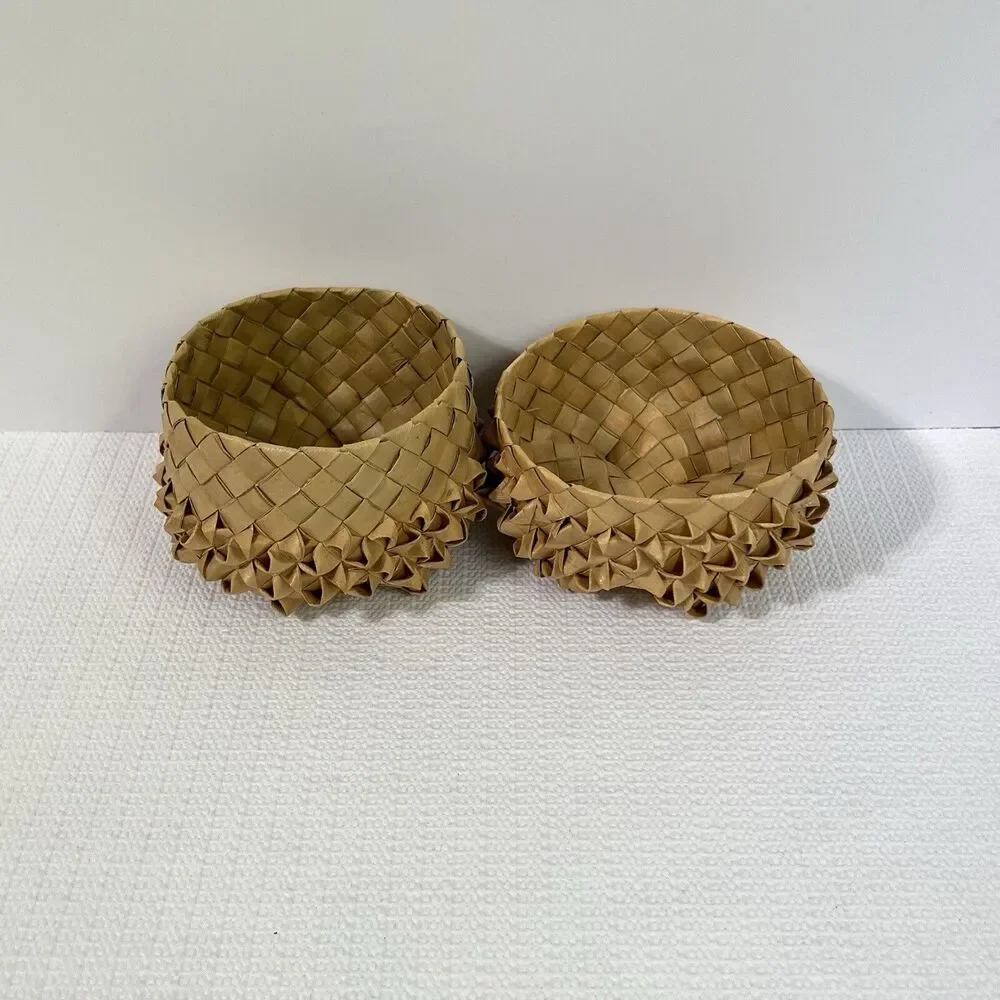 Vintage Porcupine Weave 6 Point Star Basket With Lid Handwoven Hawaiian Lauhala